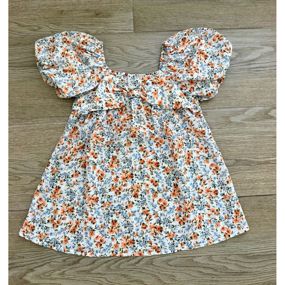 Bonnie Jean Girls Floral A-Line Puff Sleeve Bow Dress 6x Square Neck Lined